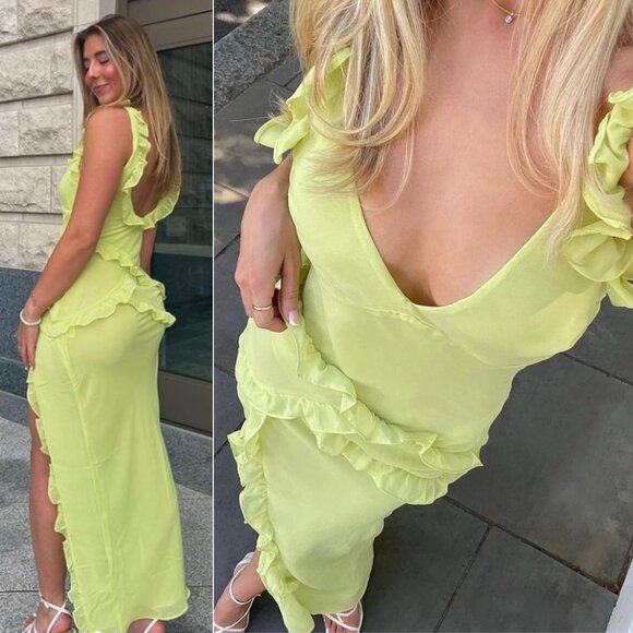 House of CB Dresses & Skirts - House of CB Pixie Lime Green Ruffle Maxi Dress